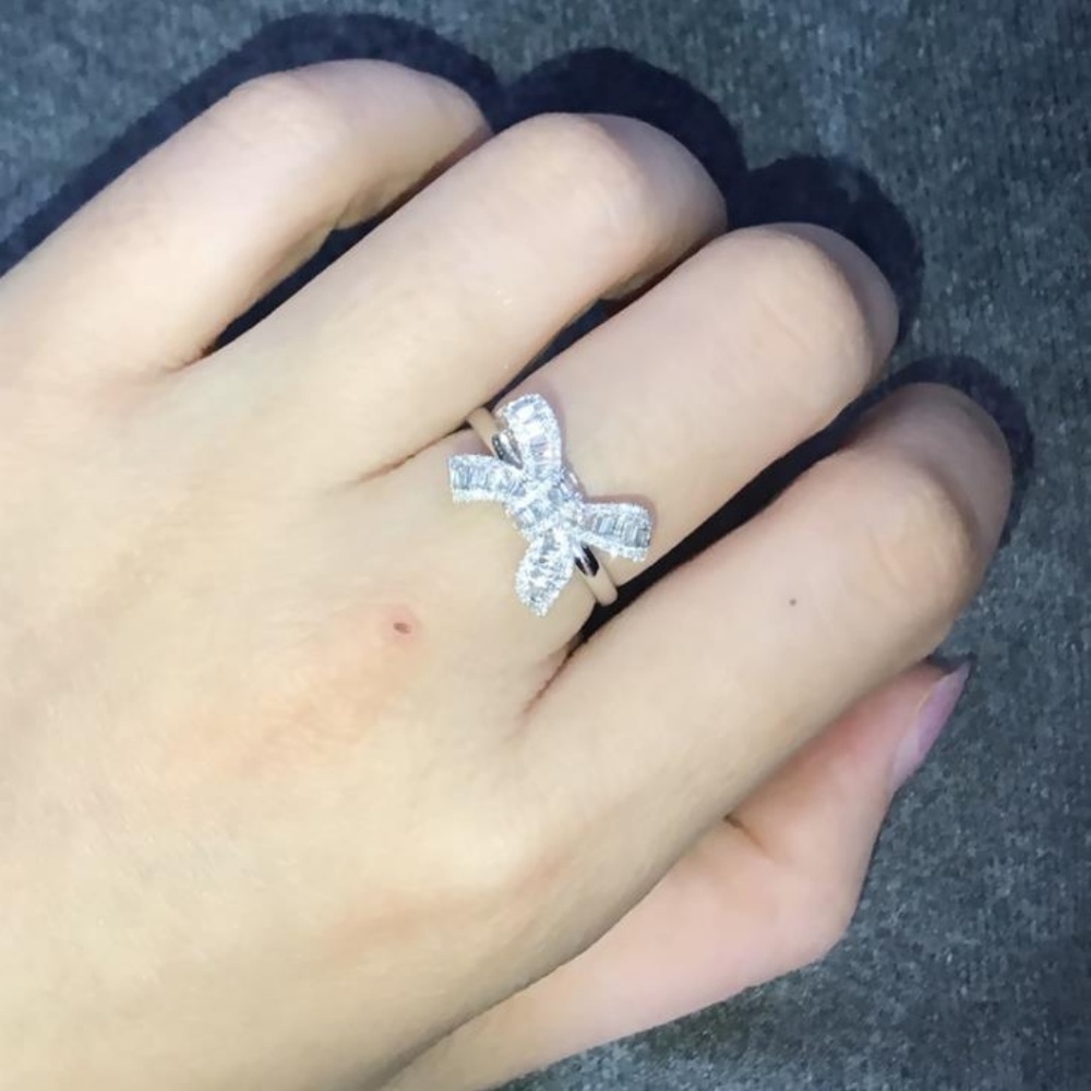 *NEW 925 Sterling Silver Diamond Baguette Bow Ring - Picture 7 of 8